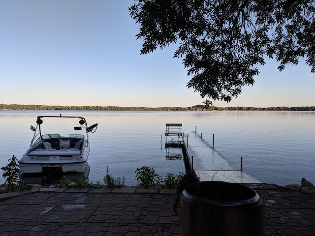 view of dock with a water view