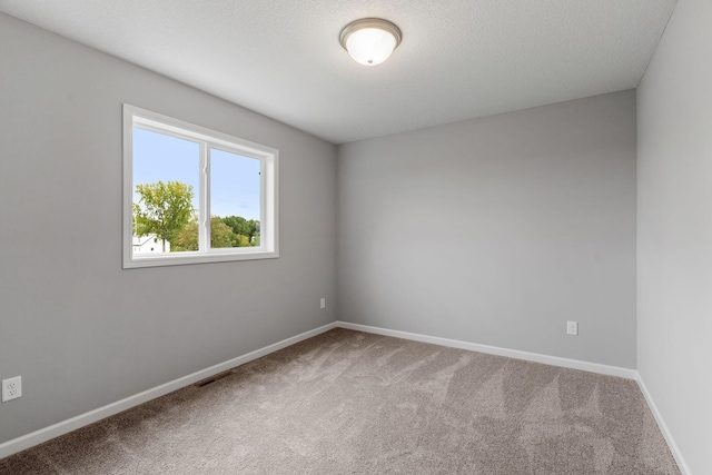 carpeted spare room with a textured ceiling