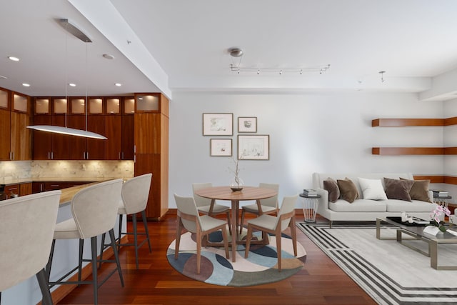 dining space featuring dark wood-type flooring