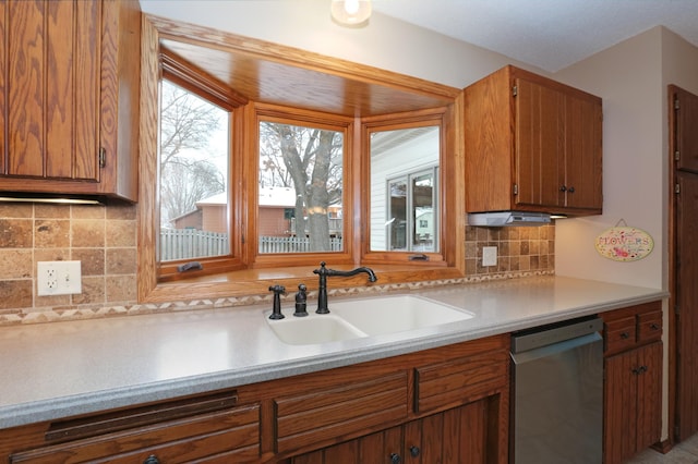 kitchen with dishwasher, sink, and decorative backsplash