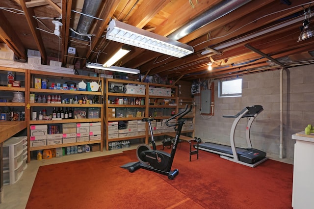 workout room featuring electric panel