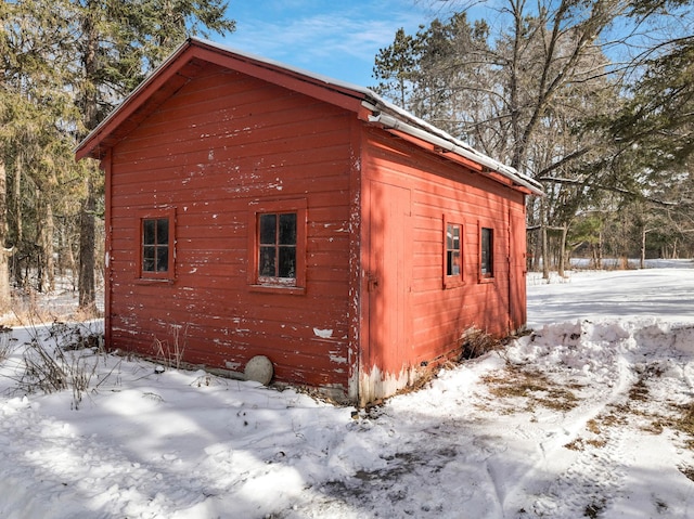 view of snow covered property