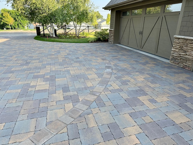 view of patio / terrace with a garage