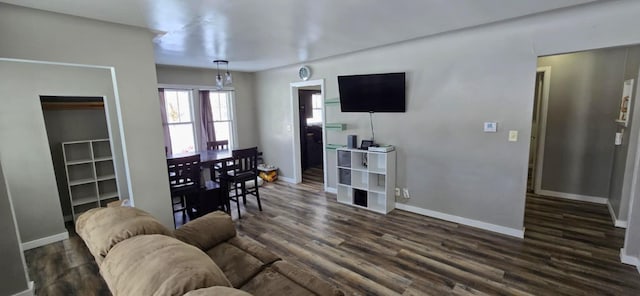 living room with dark hardwood / wood-style floors