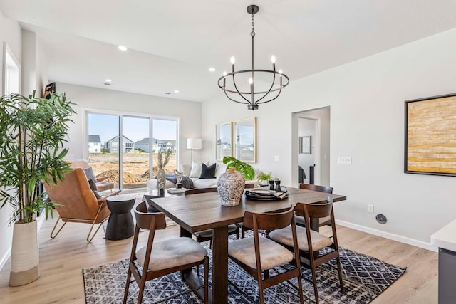 10974 37th St N, Lake Elmo, MN 55042 - dining room with recessed lighting, baseboards, a notable chandelier, and light wood finished floors