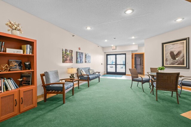 11030 Mississippi Blvd NW Unit 221, Coon Rapids, MN 55433 - living area featuring carpet flooring, a textured ceiling, baseboards, and recessed lighting