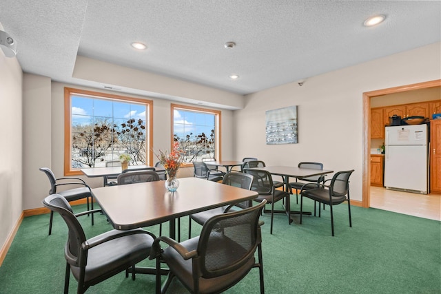 11030 Mississippi Blvd NW Unit 221, Coon Rapids, MN 55433 - dining area with light carpet, a textured ceiling, baseboards, and recessed lighting