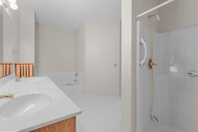 11030 Mississippi Blvd NW Unit 221, Coon Rapids, MN 55433 - full bath with double vanity, tile patterned flooring, a shower, and a tub