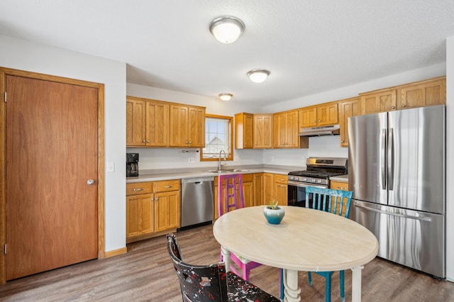 kitchen featuring sink, stainless steel appliances, and hardwood / wood-style floors