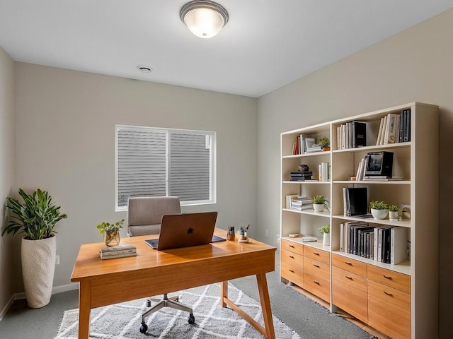 view of carpeted home office