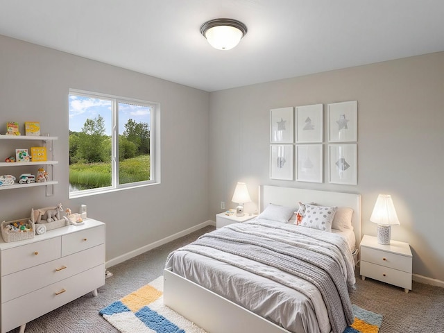 bedroom with light carpet