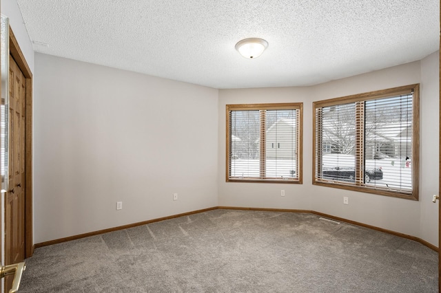 carpeted spare room with a textured ceiling