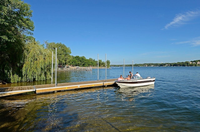 dock area with a water view