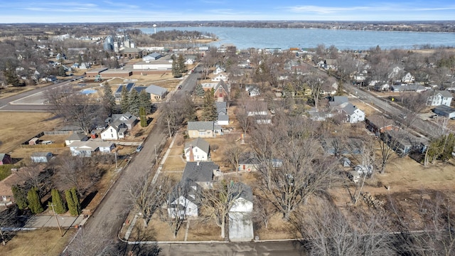 aerial view with a water view and a residential view