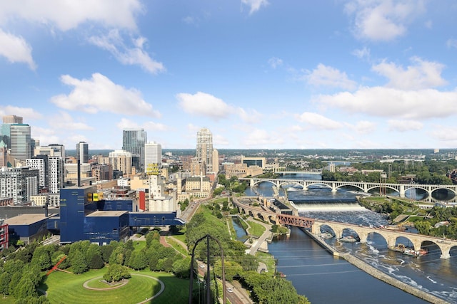 aerial view with a water view