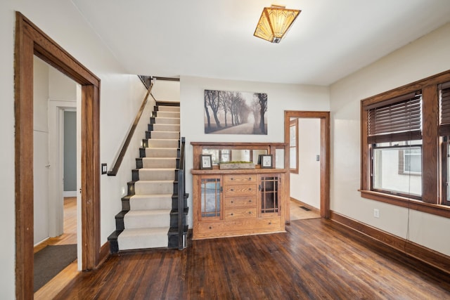 foyer entrance featuring dark hardwood / wood-style flooring