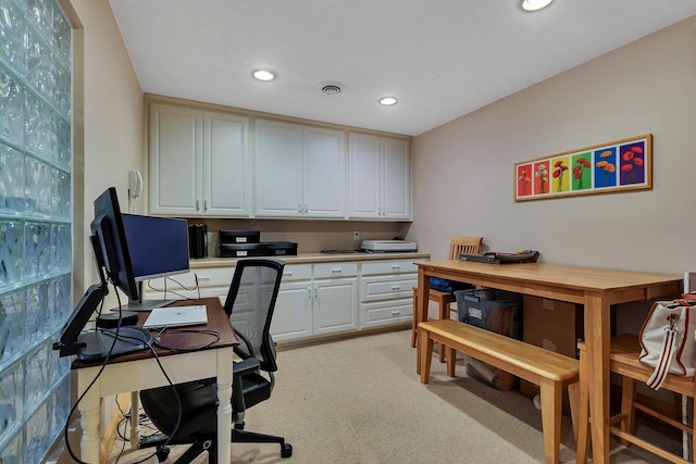 view of carpeted home office