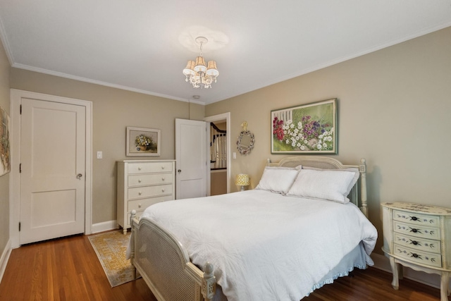 5231 Clinton Ave, Minneapolis, MN 55419 - bedroom with an inviting chandelier, baseboards, crown molding, and wood finished floors