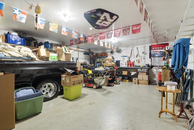 garage featuring a workshop area