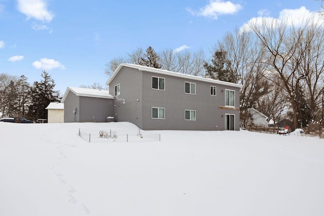 view of snow covered property