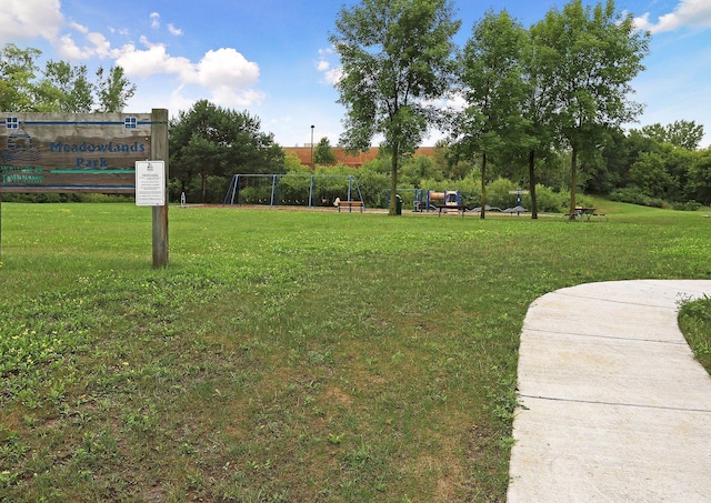 view of property's community featuring a yard