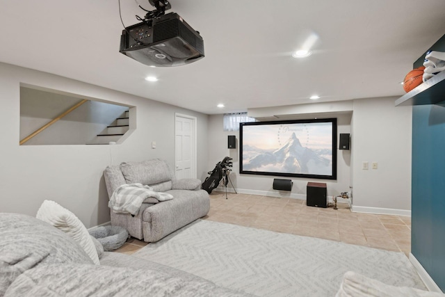 cinema room with tile patterned floors