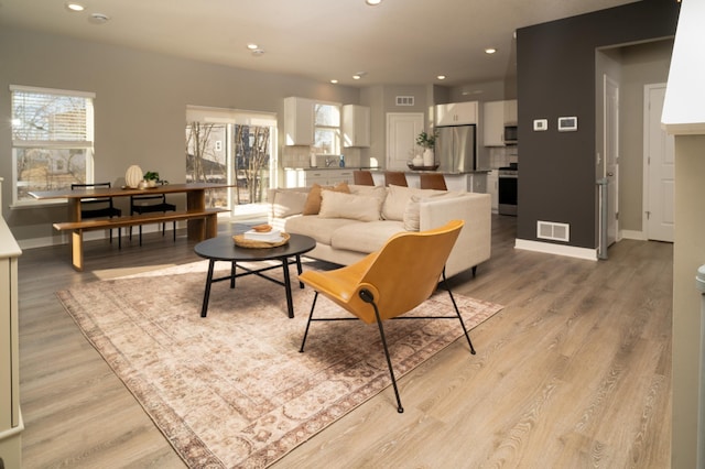 living room featuring a healthy amount of sunlight and light wood-type flooring