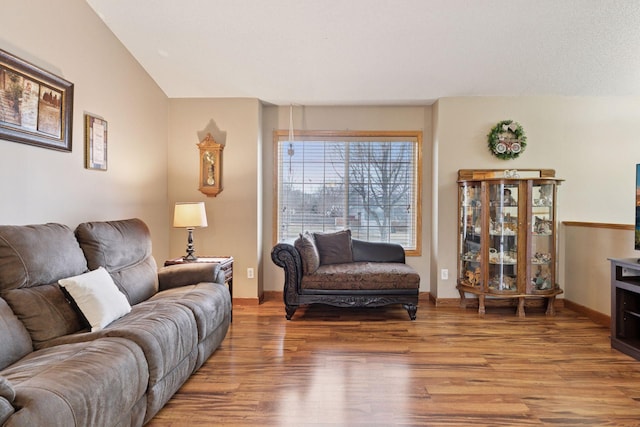 living room featuring baseboards and wood finished floors