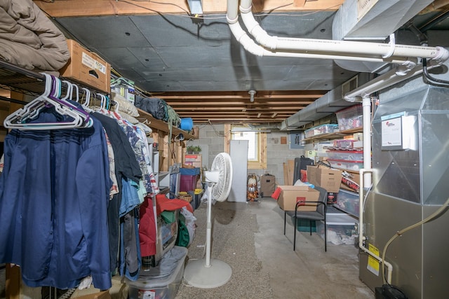 basement featuring heating unit