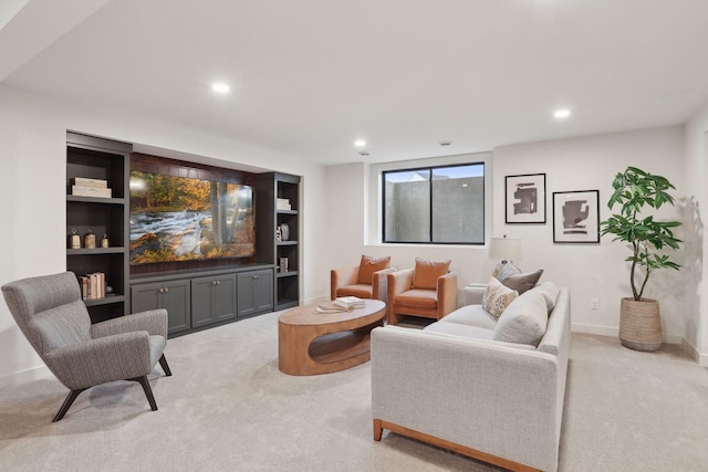 living room with light carpet