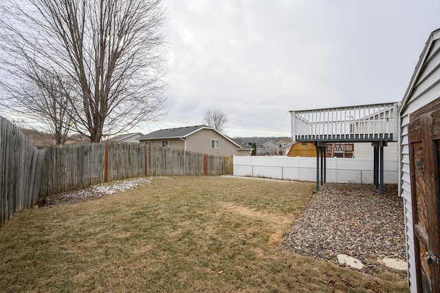 view of yard with a fenced backyard