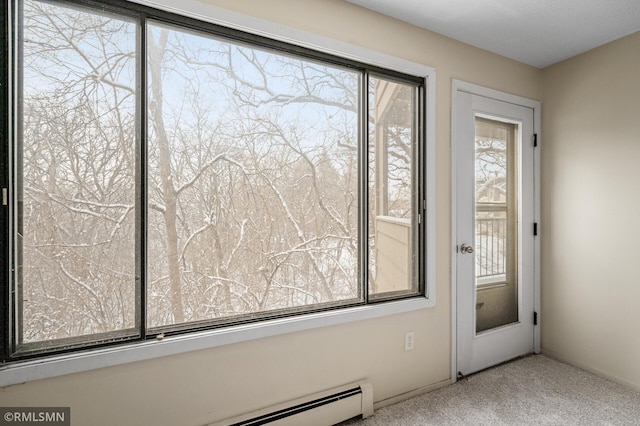 empty room featuring carpet floors and baseboard heating
