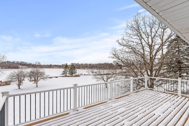 view of snow covered deck