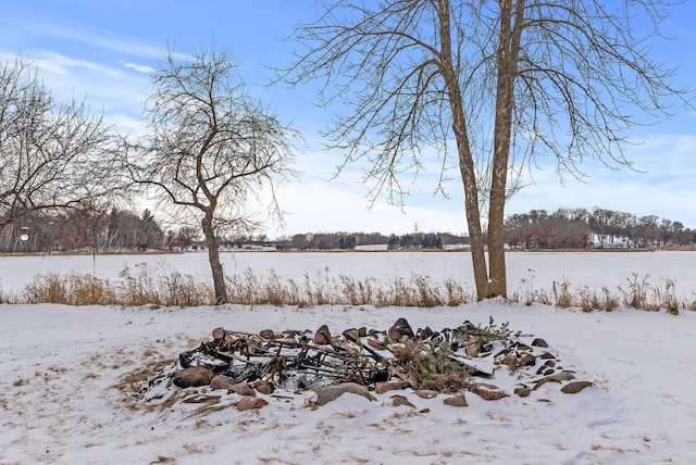 view of yard layered in snow