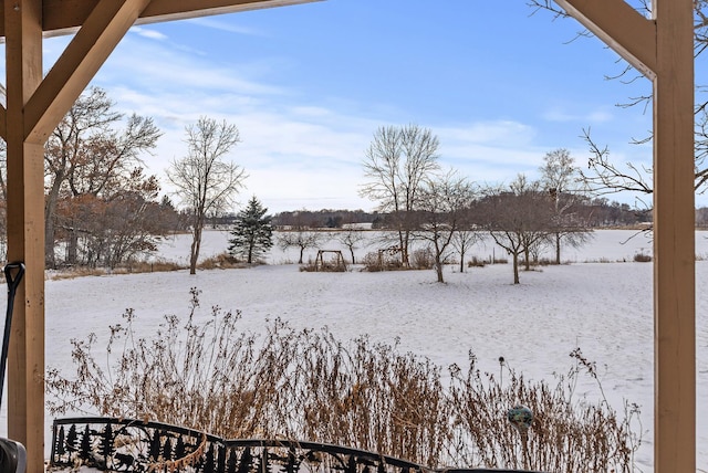 view of yard layered in snow