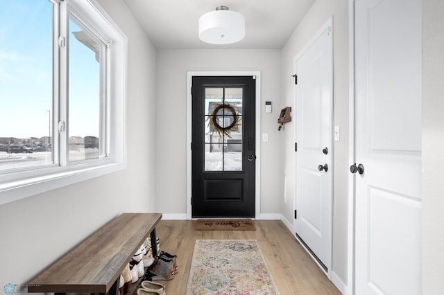 foyer featuring plenty of natural light and light hardwood / wood-style floors