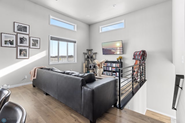 living room with light hardwood / wood-style flooring