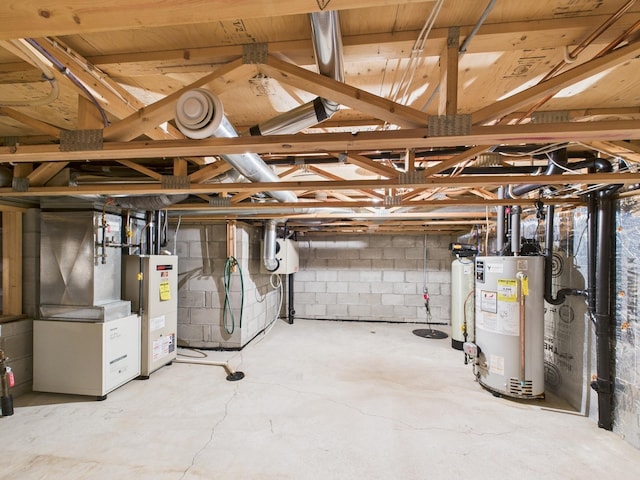 unfinished basement with water heater