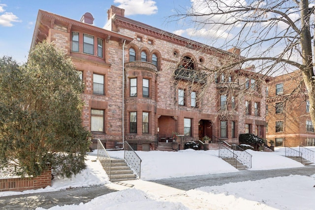 view of snow covered building