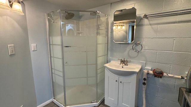 bathroom with vanity and walk in shower