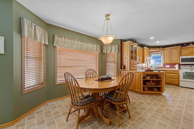 dining area with a textured ceiling