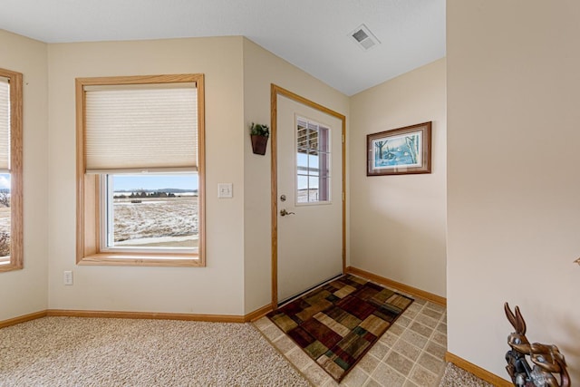 doorway with carpet flooring and a wealth of natural light