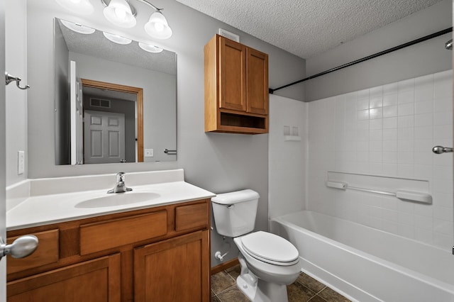 bathroom with visible vents, a textured ceiling, toilet, and tile patterned floors