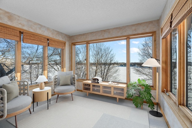 sunroom with a water view