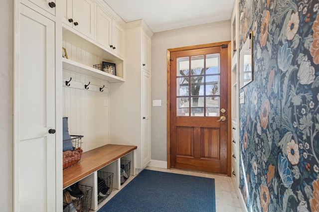 mudroom featuring light tile patterned floors