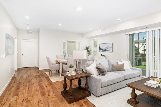 living room featuring light wood-type flooring