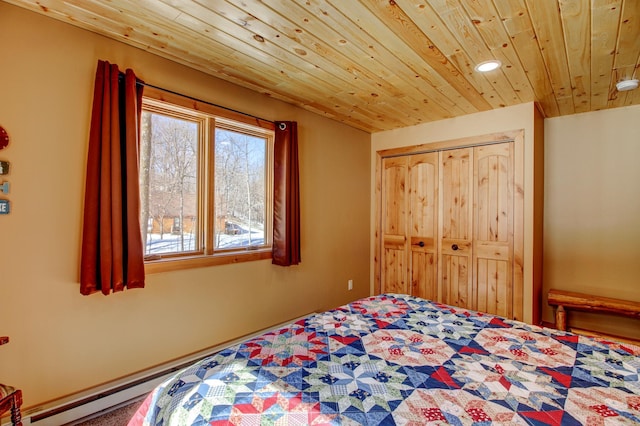 bedroom featuring a closet and wood ceiling