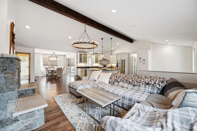 2650 Fox St, Orono, MN 55391 - living area featuring a chandelier, dark wood-style floors, and recessed lighting