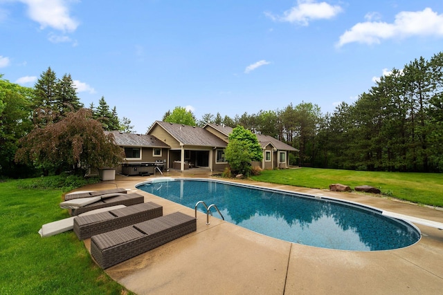 2650 Fox St, Orono, MN 55391 - swimming pool with a jacuzzi, a diving board, a patio, and a yard
