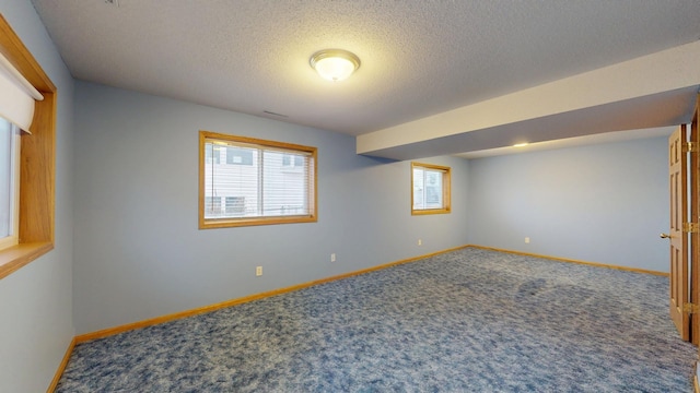 empty room featuring carpet floors, a textured ceiling, and a wealth of natural light